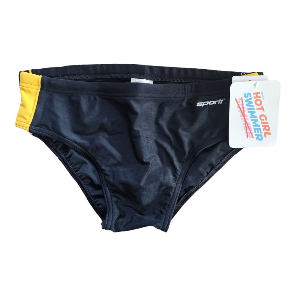 Sporti Piped Splice Lycra Swim Briefs Mens 34 Swimsuit Black/Yellow NEW NWT